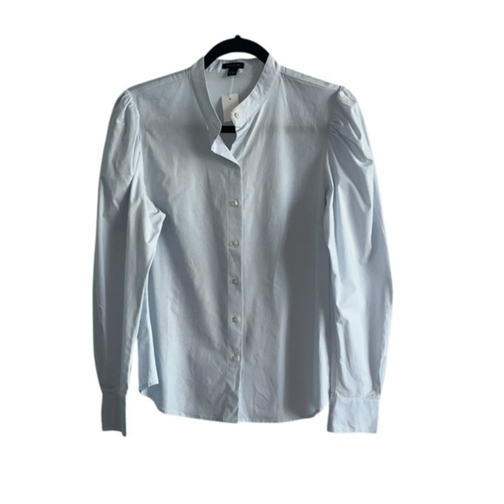 Ann Taylor Light Blue Banded Collar Puff Sleeves Button Blouse Size 4 NWT